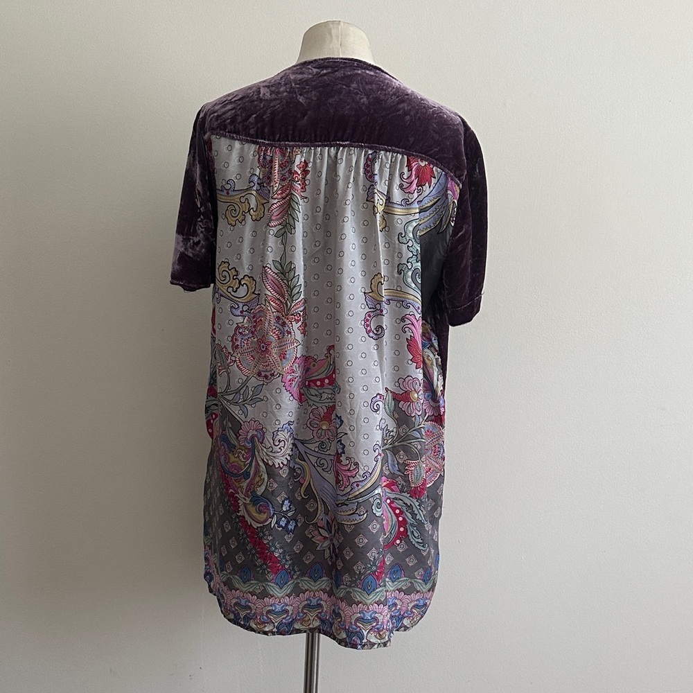 Johnny Was MIX MEDIA Silk Back VELVET FRONT Blouse Top size small - Picture 2 of 5